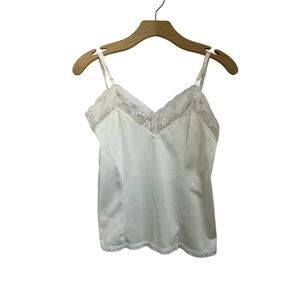 Vintage 70s Cream Lace Nylon Camisole Crop Top Delicate Lingerie Size S